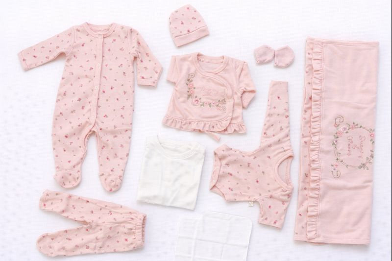 Бебешки комплект за изписване „Sweet Blossom“ – 10 части, розово и екрю