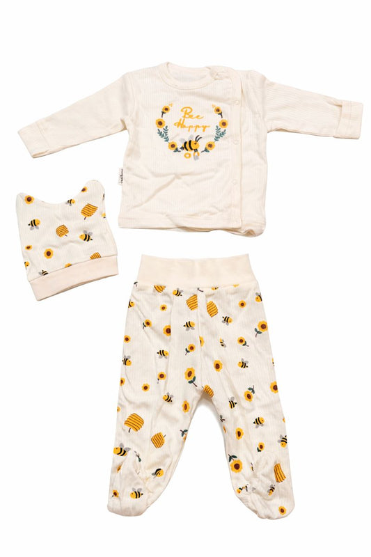 Бебешки комплект „Bee Happy“ – 3 части, екрю
