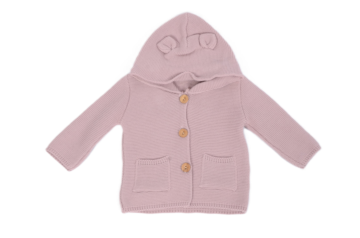 Бебешка плетена жилетка с качулка „Pink Bear Ears“