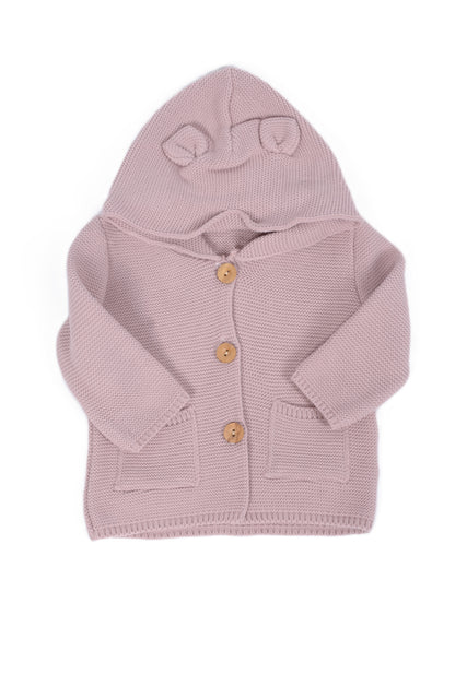 Бебешка плетена жилетка с качулка „Pink Bear Ears“