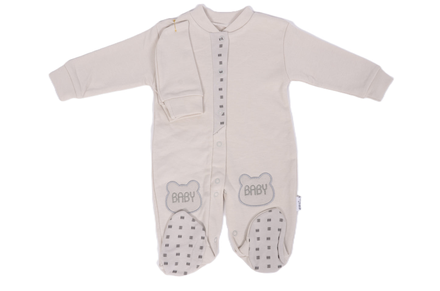 Бебешки гащеризон с шапчица „Baby Bear“ – екрю