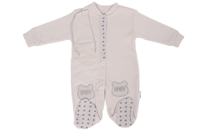 Бебешки гащеризон с шапчица „Baby Bear“ – екрю