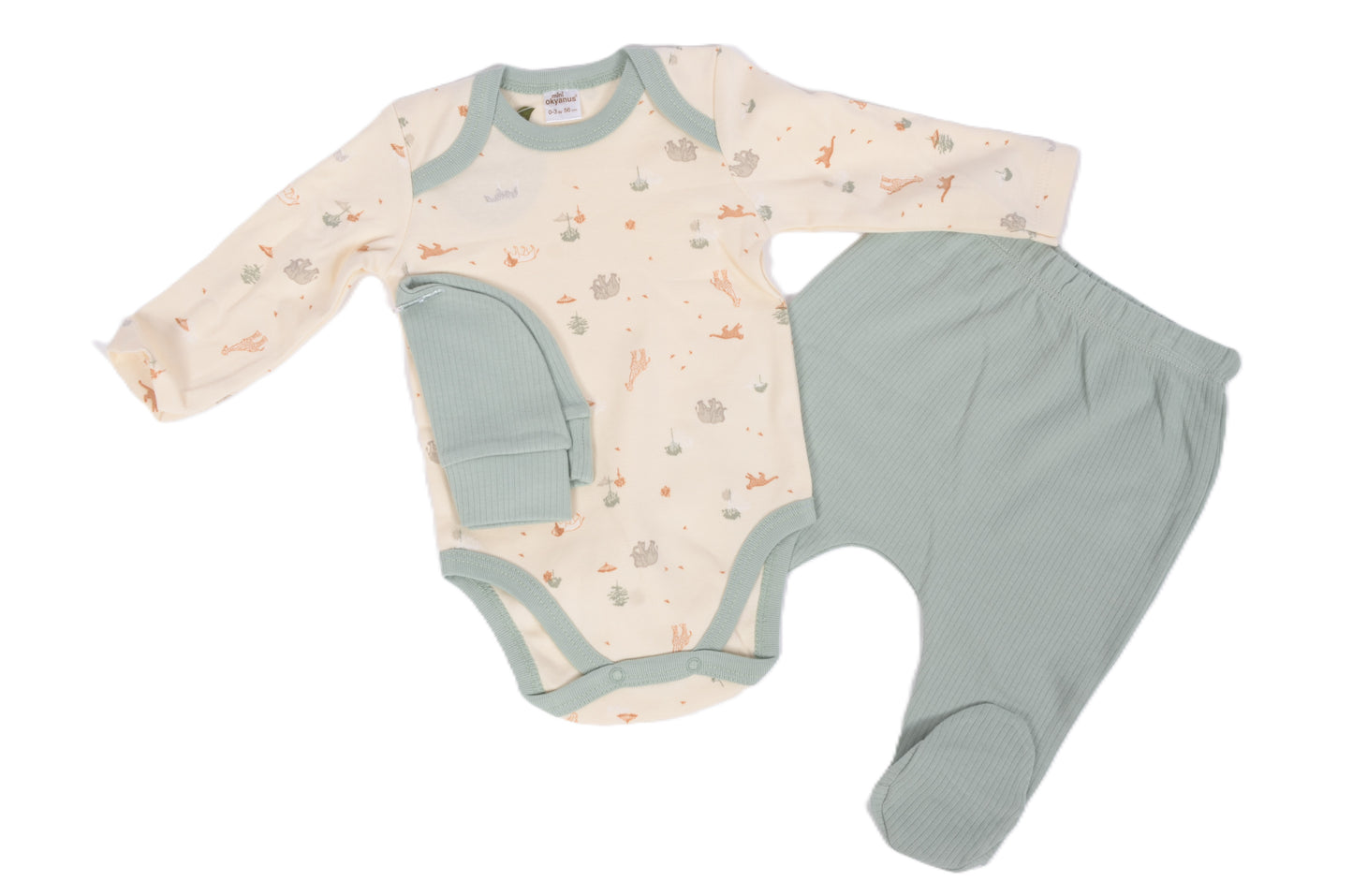 Бебешки комплект от 4 части в нежен десен „Горски животни“