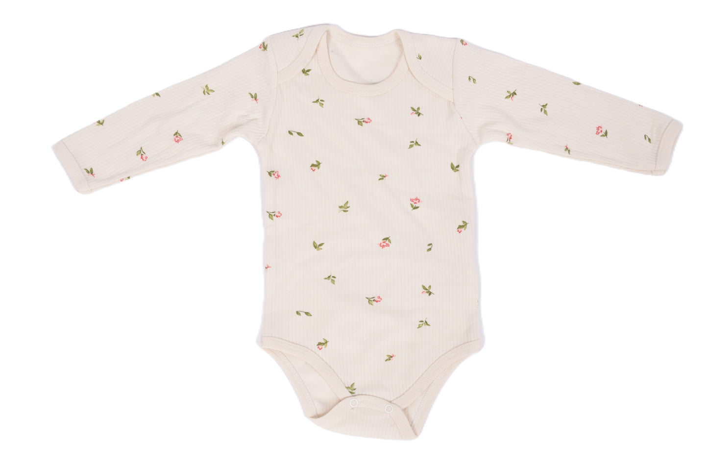 Бебешко боди с дълъг ръкав в цвят екрю с флорален десен