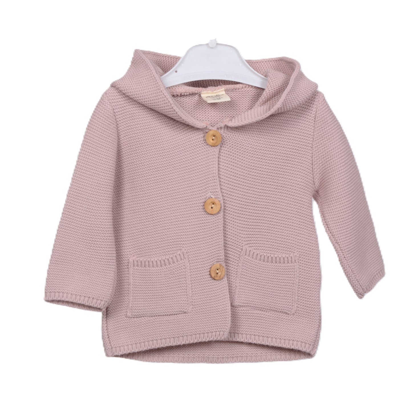 Бебешка плетена жилетка с качулка „Pink Bear Ears“