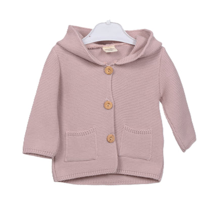 Бебешка плетена жилетка с качулка „Pink Bear Ears“