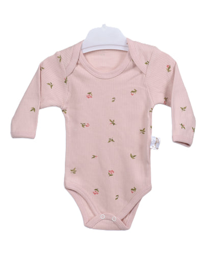 Бебешко боди с дълъг ръкав в розово с флорален принт