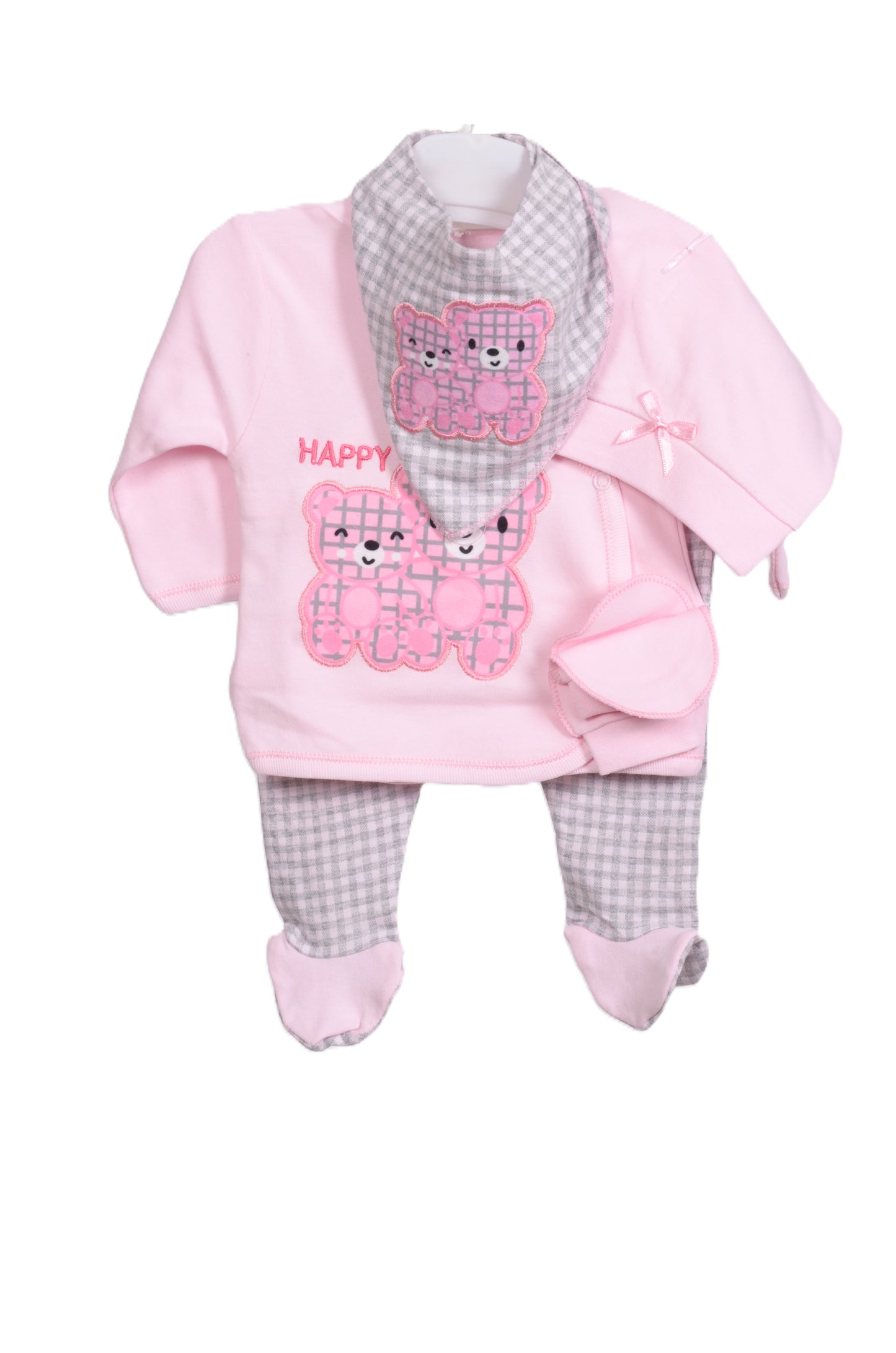 Бебешки комплект „Happy Bears“ – 5 части (Розов)