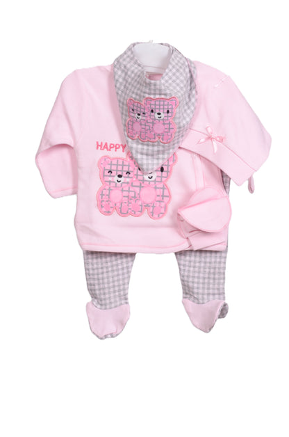 Бебешки комплект „Happy Bears“ – 5 части (Розов)