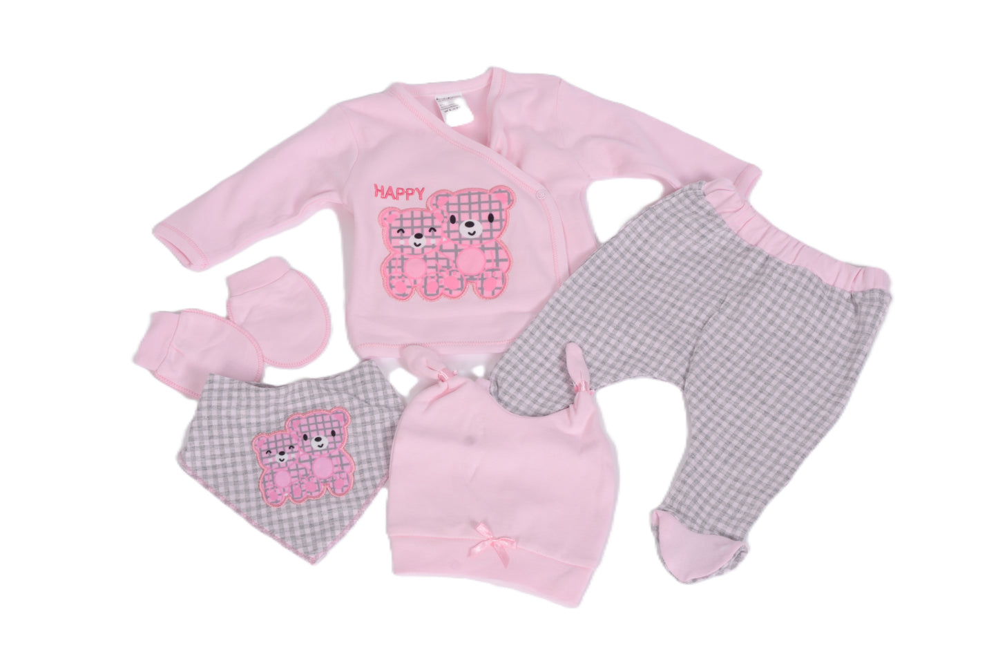 Бебешки комплект „Happy Bears“ – 5 части (Розов)