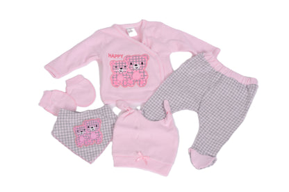 Бебешки комплект „Happy Bears“ – 5 части (Розов)