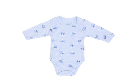 Бебешко боди с дълъг ръкав – синьо с колички