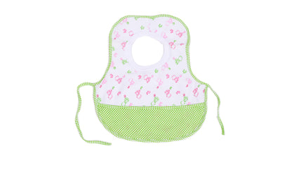 Бебешки лигавник със зелени детайли и принт на колички