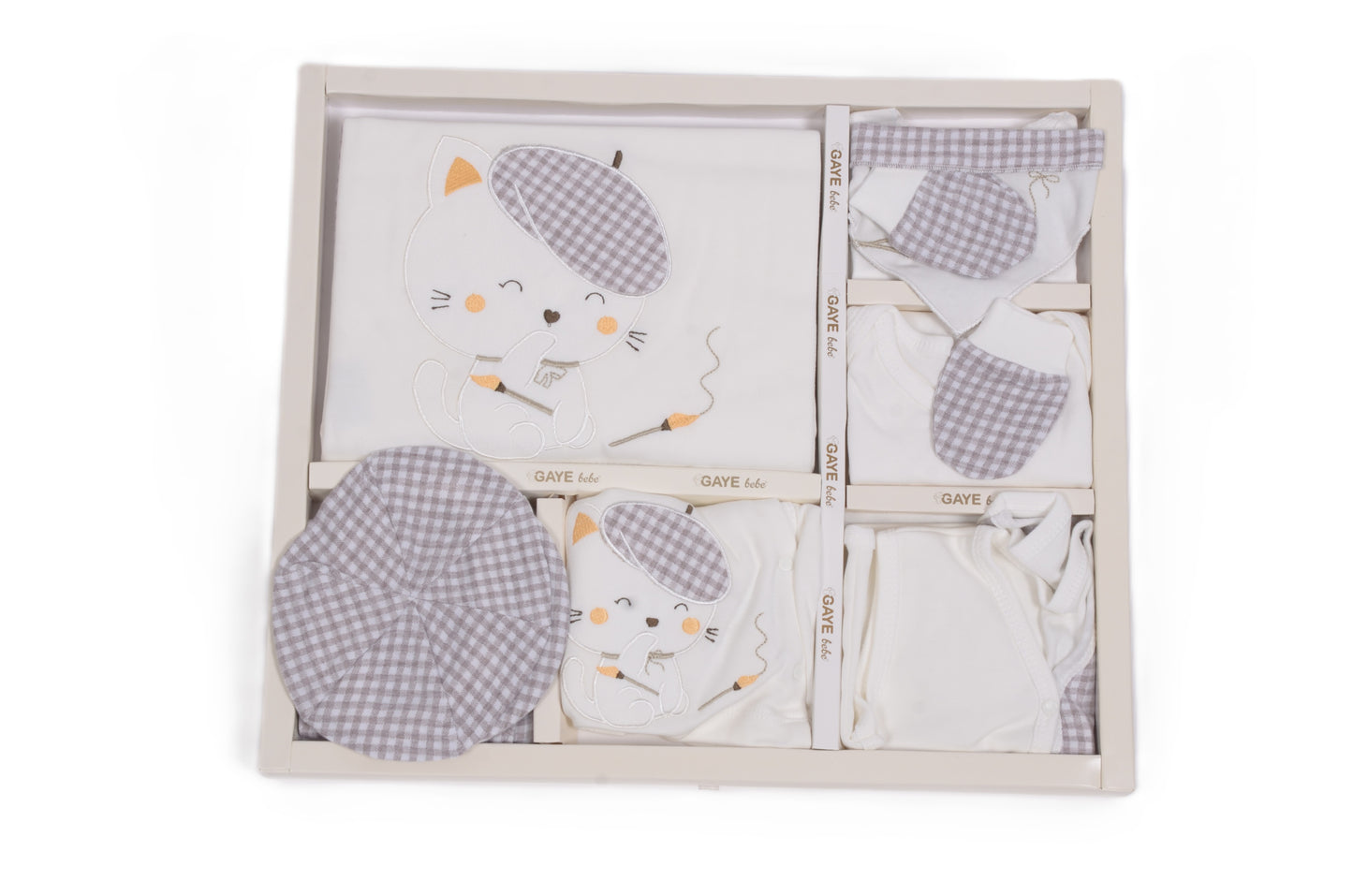 Комплект за изписване с котенце в бяло и сиво