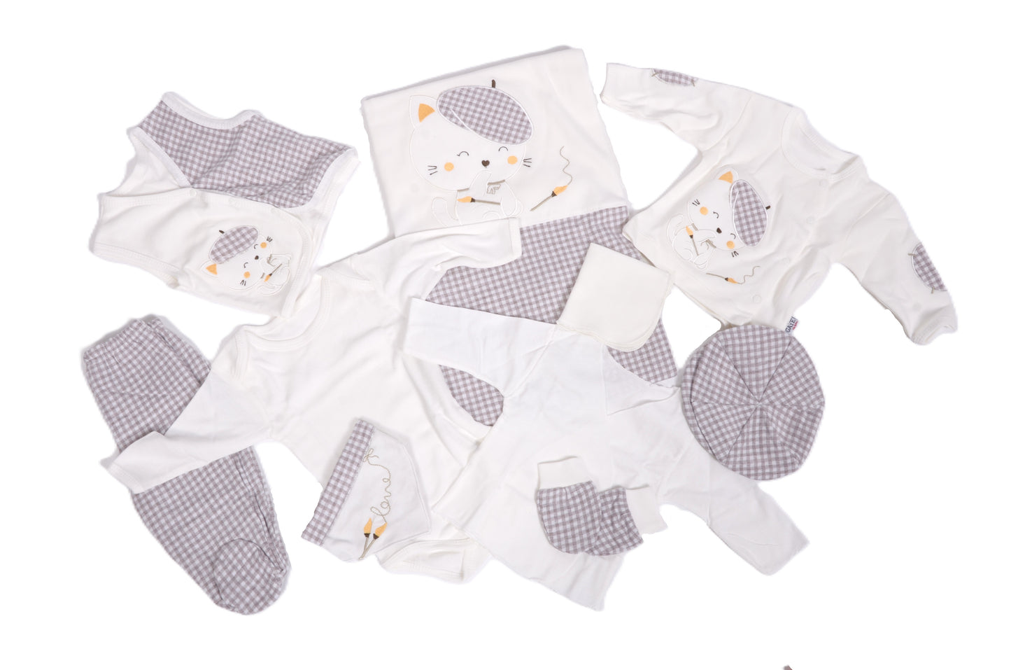 Комплект за изписване с котенце в бяло и сиво