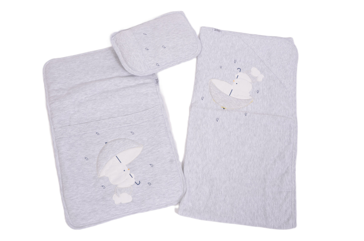 Комплект за повиване с меченце и чадър в сиво