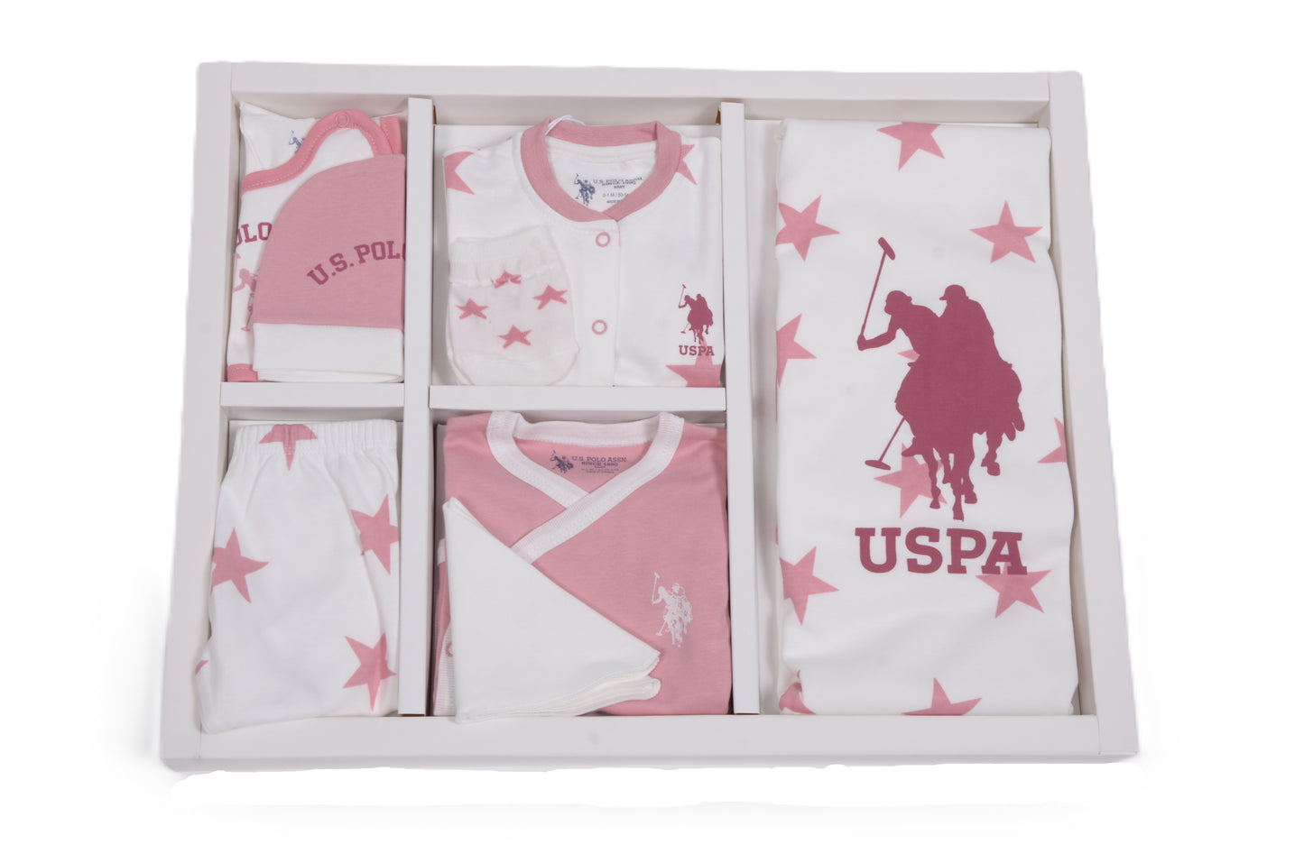 Комплект за изписване U.S. Polo Assn. в бяло и розово