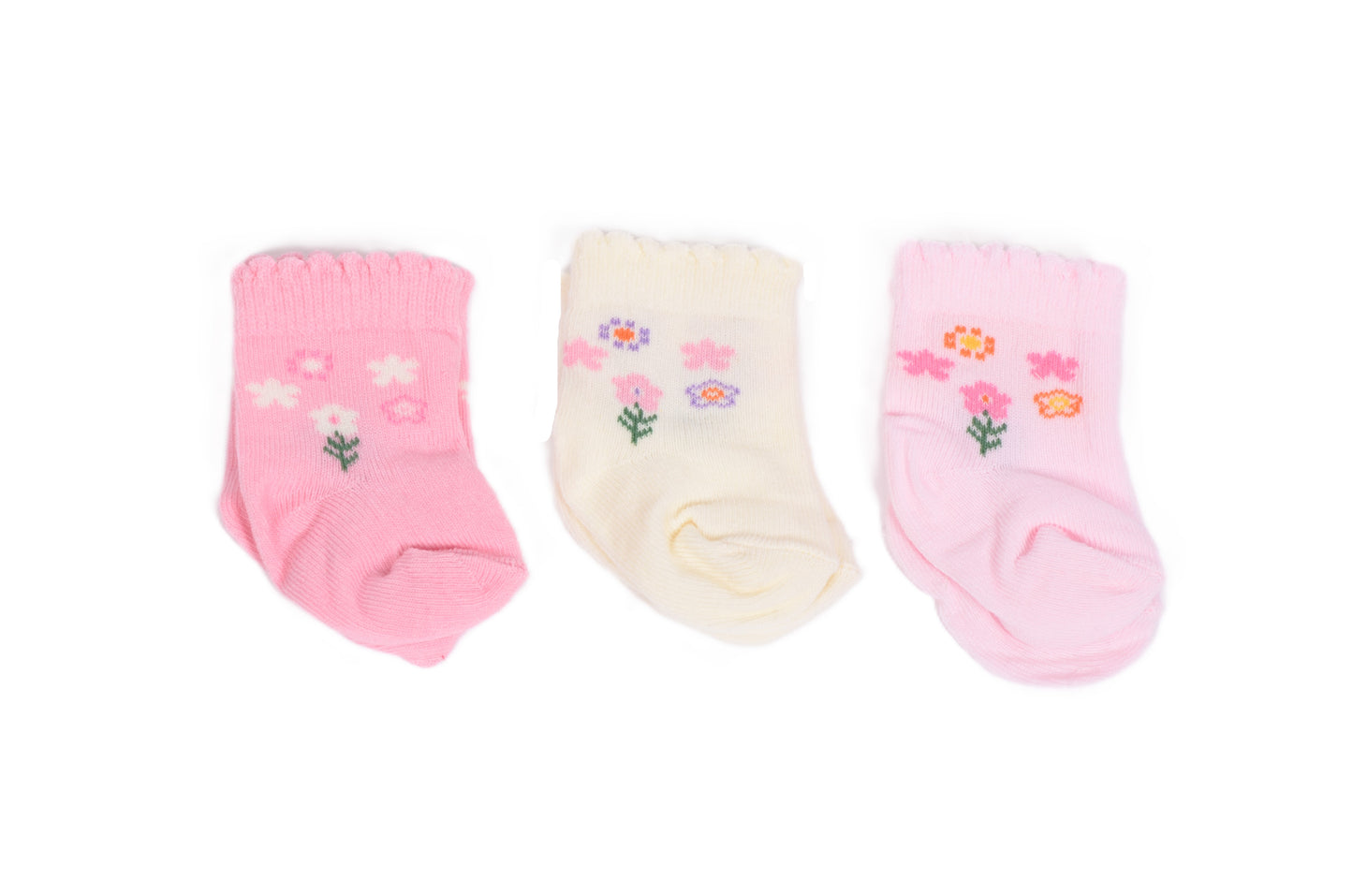 Бебешки чорапки с цветя – комплект 3 броя