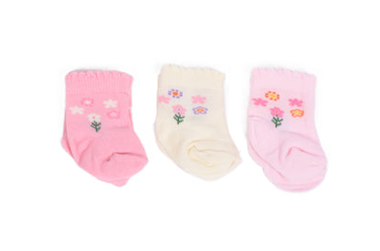 Бебешки чорапки с цветя – комплект 3 броя