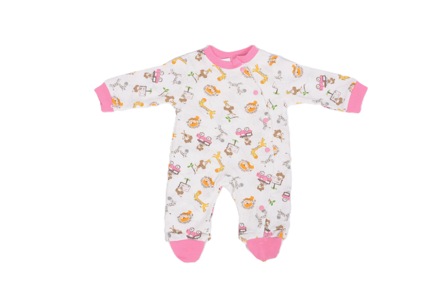 Бебешки гащеризон с животни и розови кантове