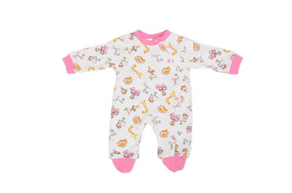 Бебешки гащеризон с животни и розови кантове