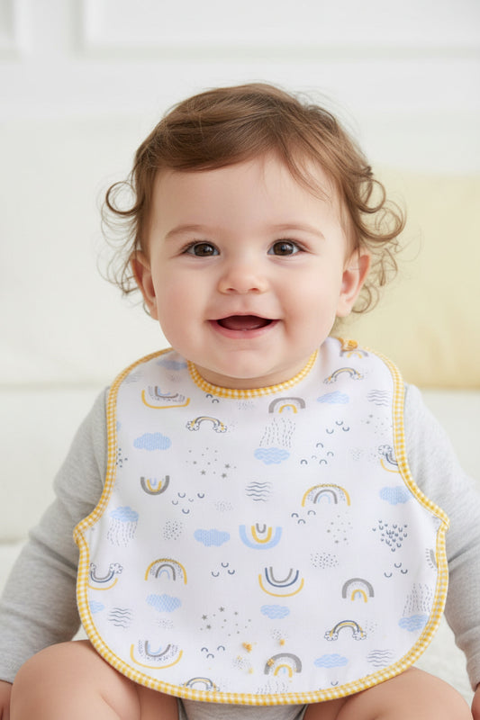 Бебешки лигавник с дъги и жълти кантове