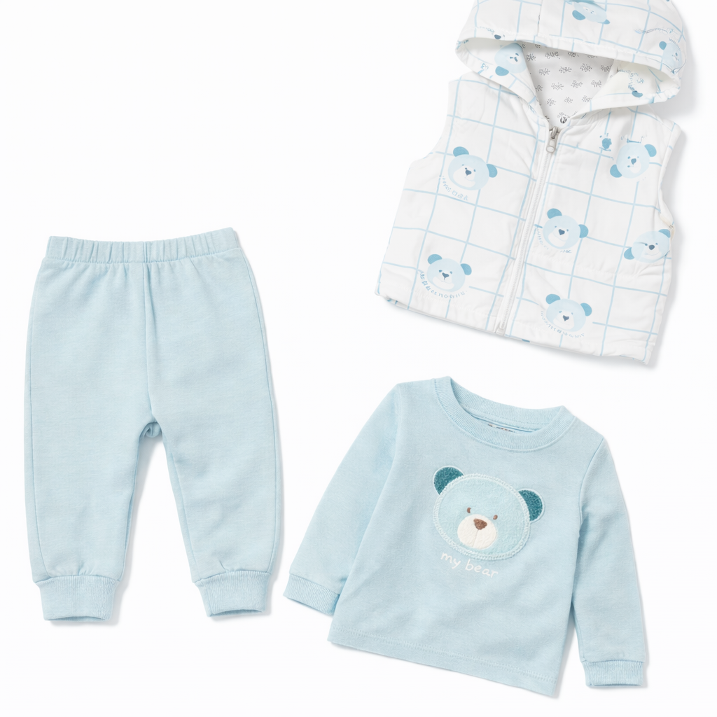 Бебешки комплект „My Bear“ – 3 части, светлосиньо