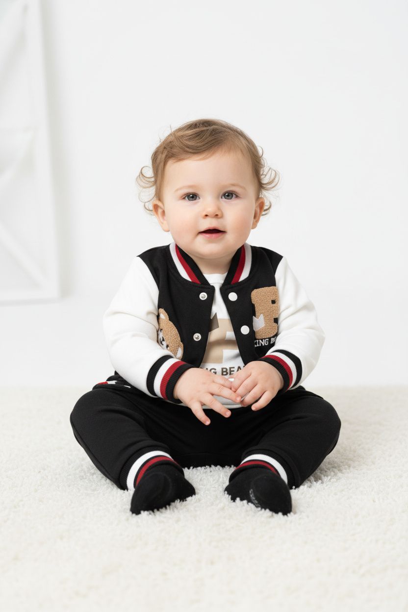 Бебешки комплект „King Bear“ – 3 части, черно и бяло