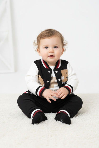 Бебешки комплект „King Bear“ – 3 части, черно и бяло