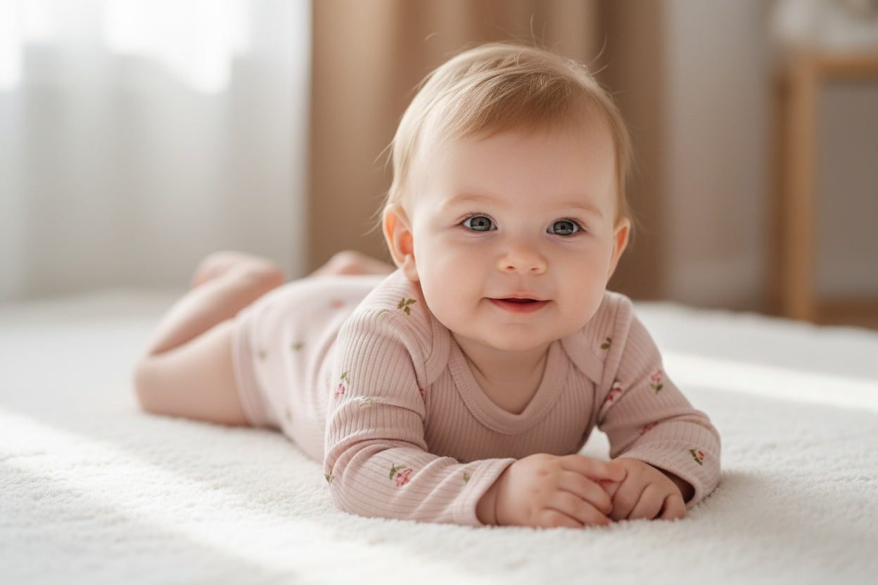 Бебешко боди с дълъг ръкав в розово с флорален принт