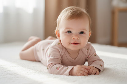 Бебешко боди с дълъг ръкав в розово с флорален принт