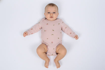 Бебешко боди с дълъг ръкав в розово с флорален принт