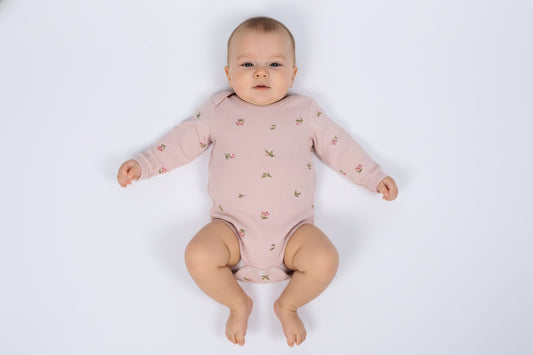 Бебешко боди с дълъг ръкав в розово с флорален принт