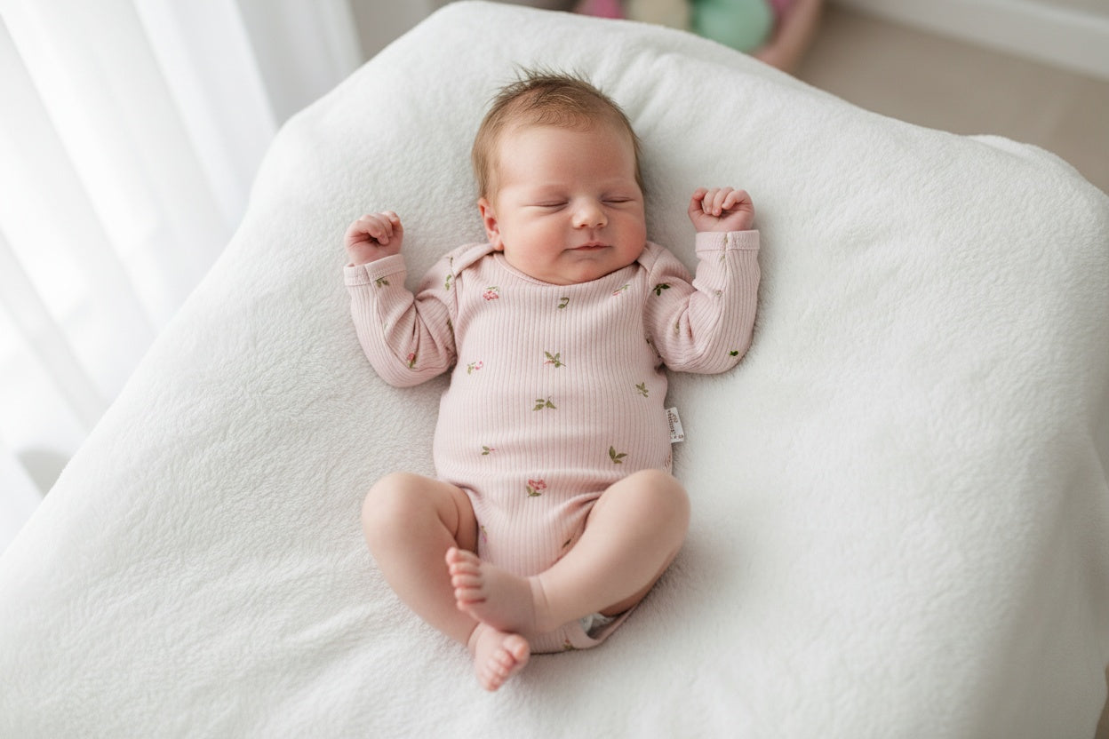 Бебешко боди с дълъг ръкав в розово с флорален принт