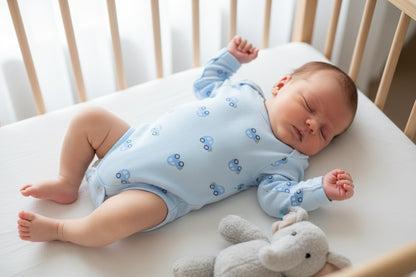 Бебешко боди с дълъг ръкав – синьо с колички