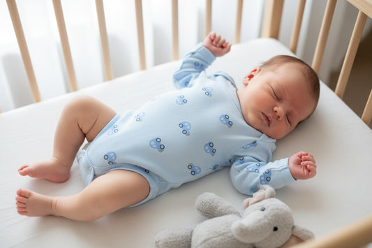 Бебешко боди с дълъг ръкав – синьо с колички