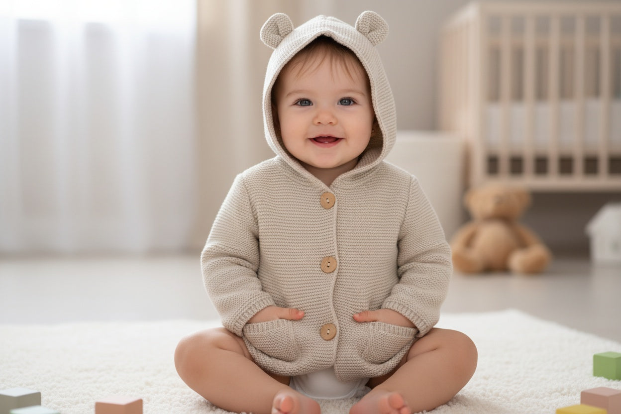 Бебешка плетена жилетка с качулка „Bear Ears“