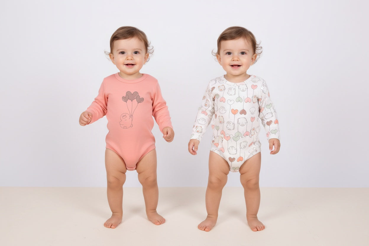 Комплект бебешки бодита с дълъг ръкав „Love Balloons“ – 2 броя