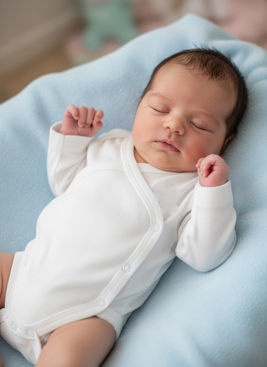 Бебешко боди тип кимоно с дълъг ръкав – бяло