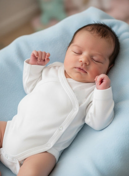 Бебешко боди тип кимоно с дълъг ръкав – бяло