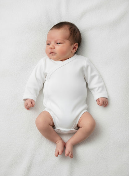 Бебешко боди тип кимоно с дълъг ръкав – бяло