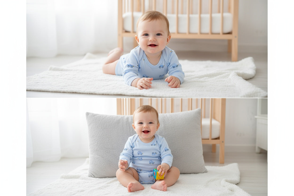 Бебешко боди с дълъг ръкав – синьо с колички