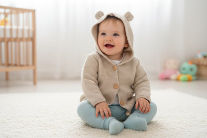 Бебешка плетена жилетка с качулка „Bear Ears“