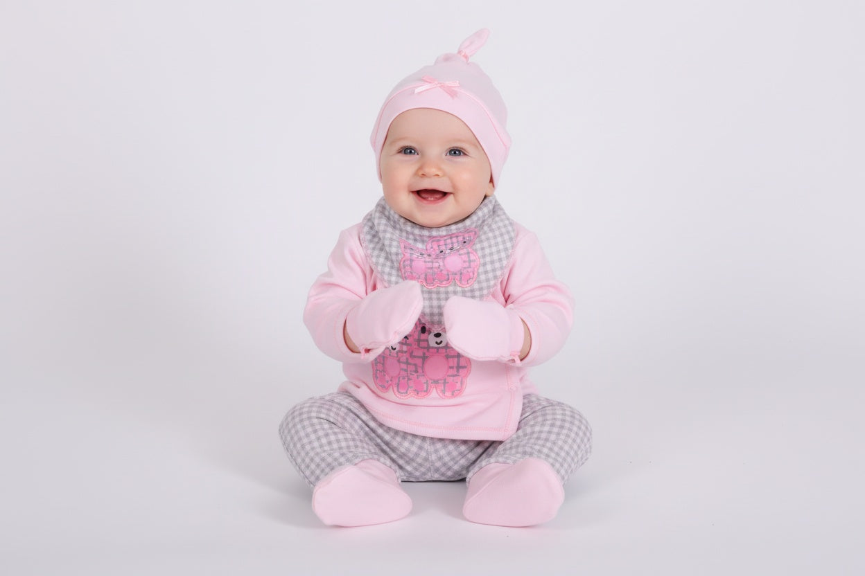 Бебешки комплект „Happy Bears“ – 5 части (Розов)