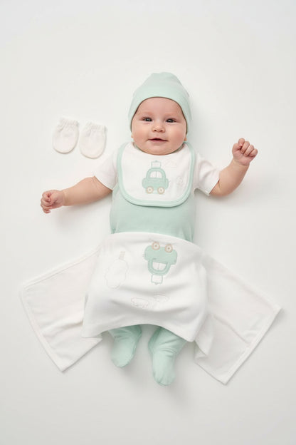 Бебешки комплект за изписване „Little Cloud“ – 10 части, екрю и мента