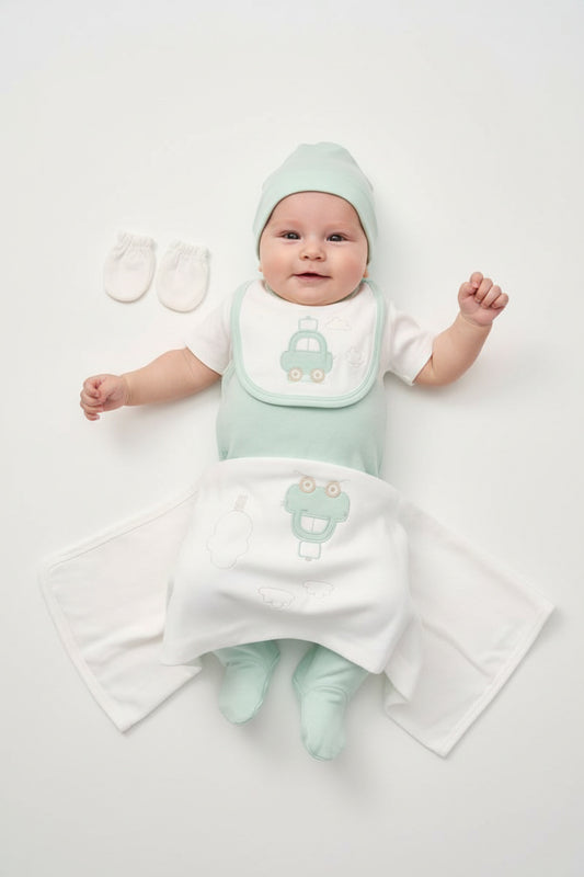 Бебешки комплект за изписване „Little Cloud“ – 10 части, екрю и мента