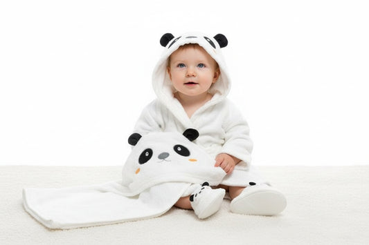 Бебешки хавлиен комплект „Panda Hug“ – 3 части, бяло