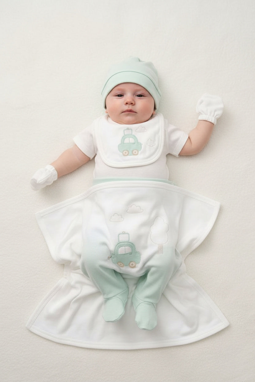 Бебешки комплект за изписване „Little Cloud“ – 10 части, екрю и мента