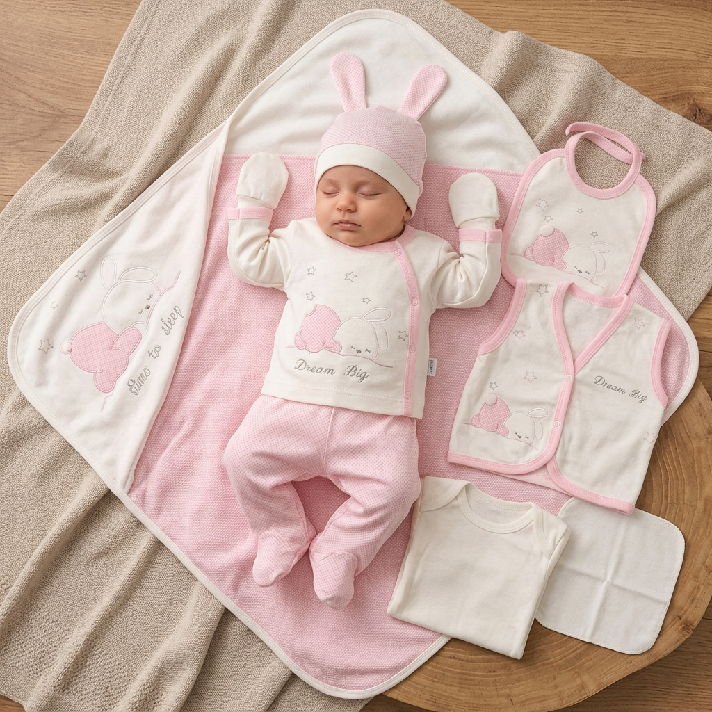 Луксозен комплект за изписване на бебе „Dream Big Bunny Pink“ – 10 части
