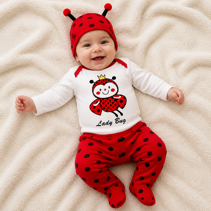 Бебешки комплект от 3 части „Lady Bug“ – червено с точки